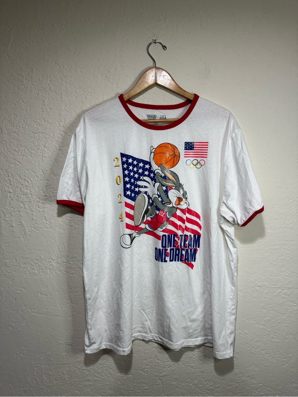 Bugs Bunny Looney Tunes Team USA 2024 Olympics Ringer Tee XXL